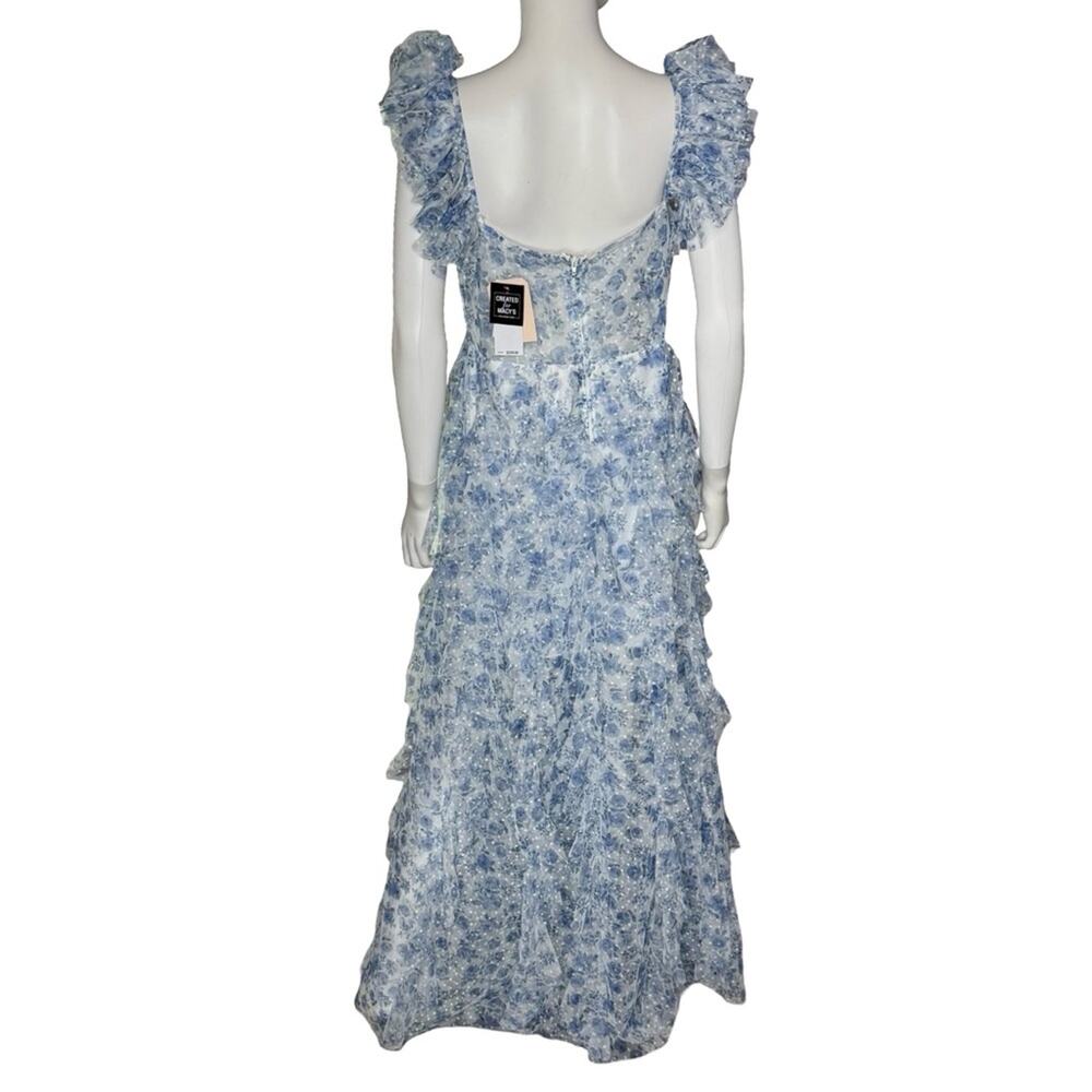 City Studios Juniors' Ruffled Off-The-Shoulder Corset Gown White/Navy Sz 13/14 - Picture 7 of 11